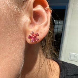 Timeless Elegance: 2 CTW Pink Diamond Flower Stud Earrings - Unique Floral Beaut